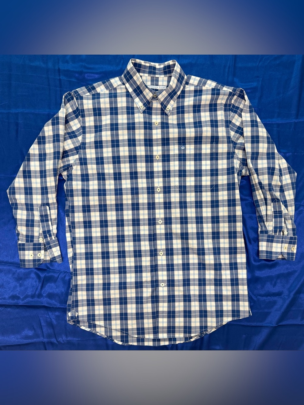 Southern Tide Blue and White Plaid Long Sleeve Button-Down Shirt Men’s Small